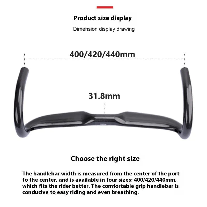 Carbon fibre road bicycle drop handlebar in black grey silver with size options