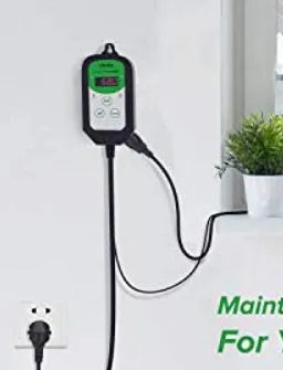 Digital temperature and humidity controller with LCD display showing readings
