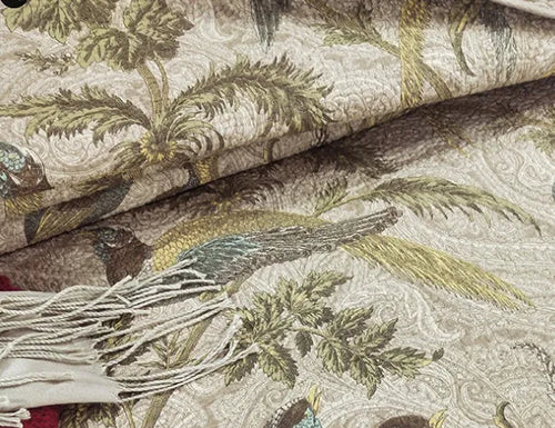 Blue American floral bird pattern cotton bedspread set with quilted textiles