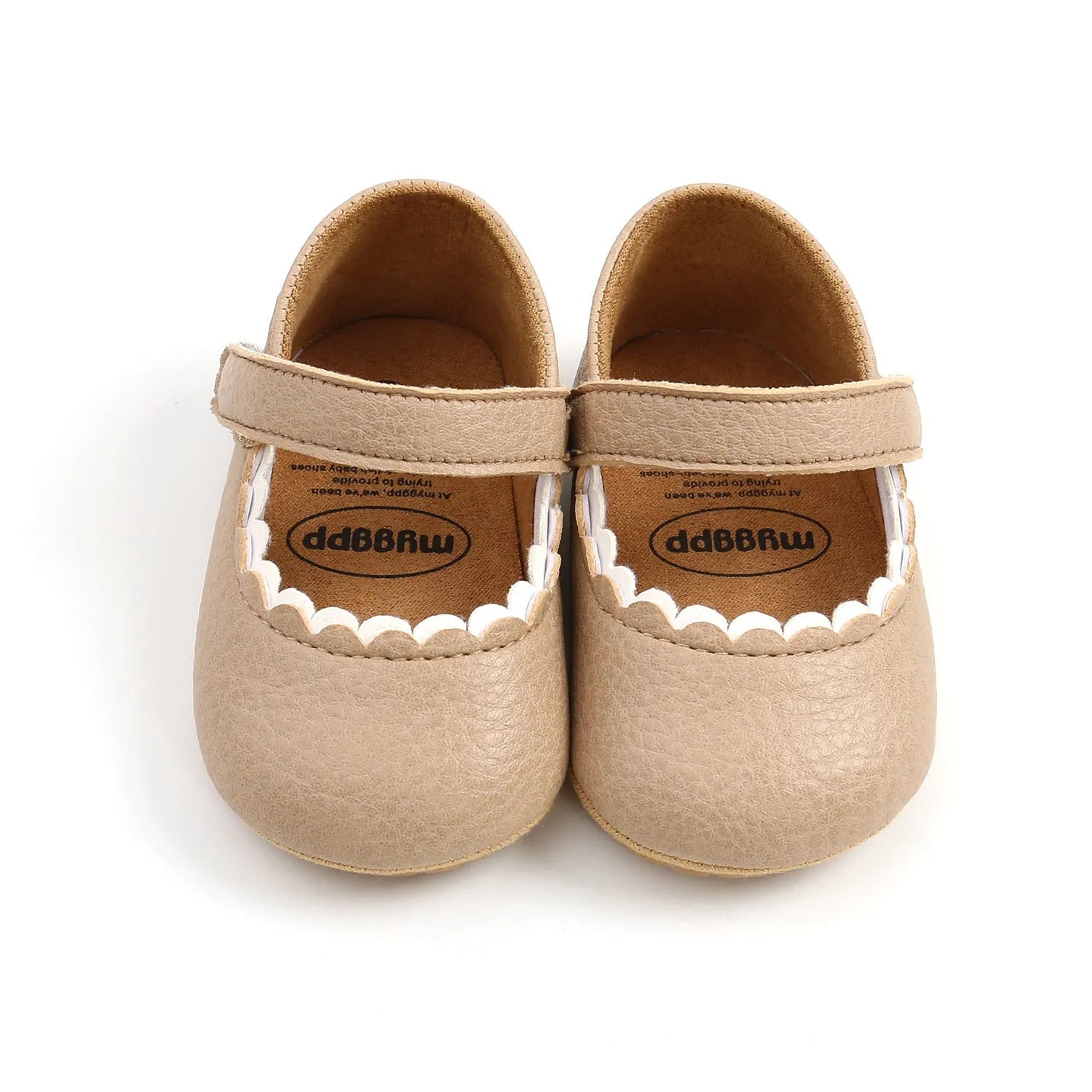 Baby princess shoes with Velcro strap in white, black, fan wood, lemon yellow, and brown colours