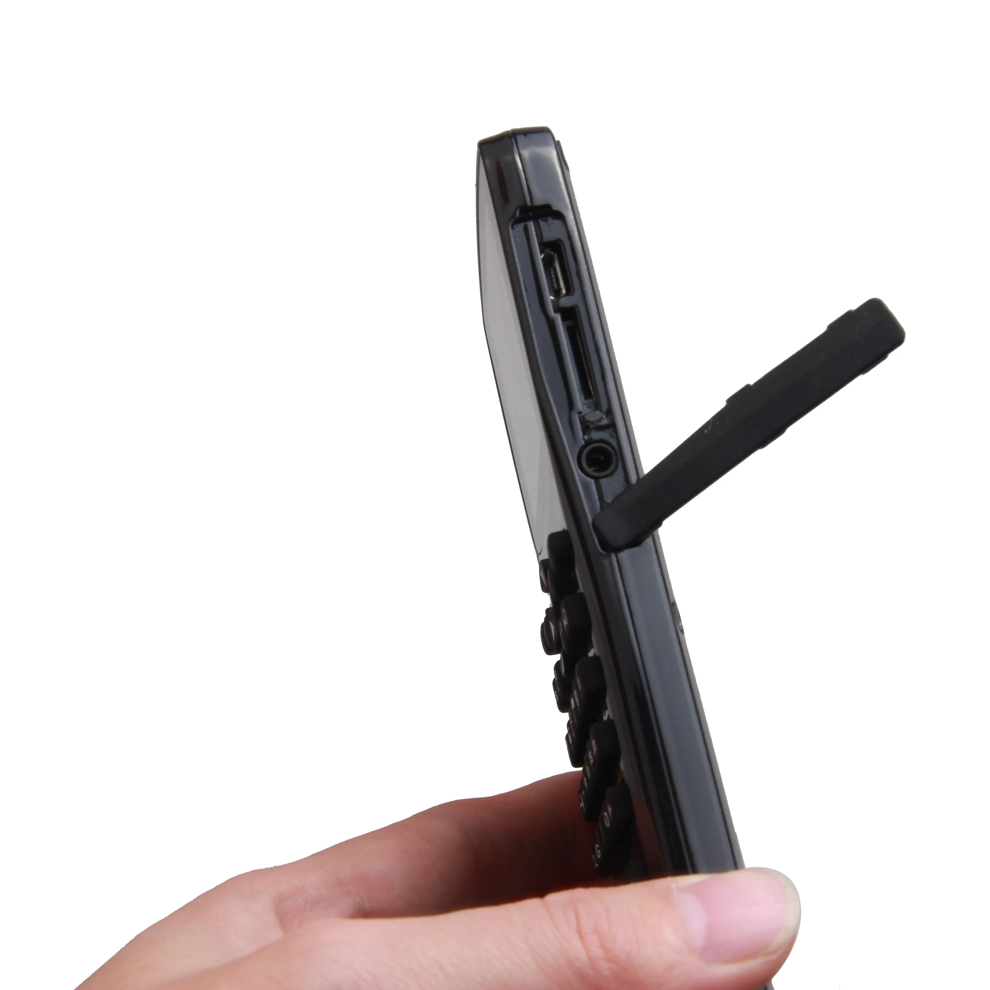 Black multifunctional e-book reader with 2.8cm screen showing multilingual interface and adjustable wrist strap