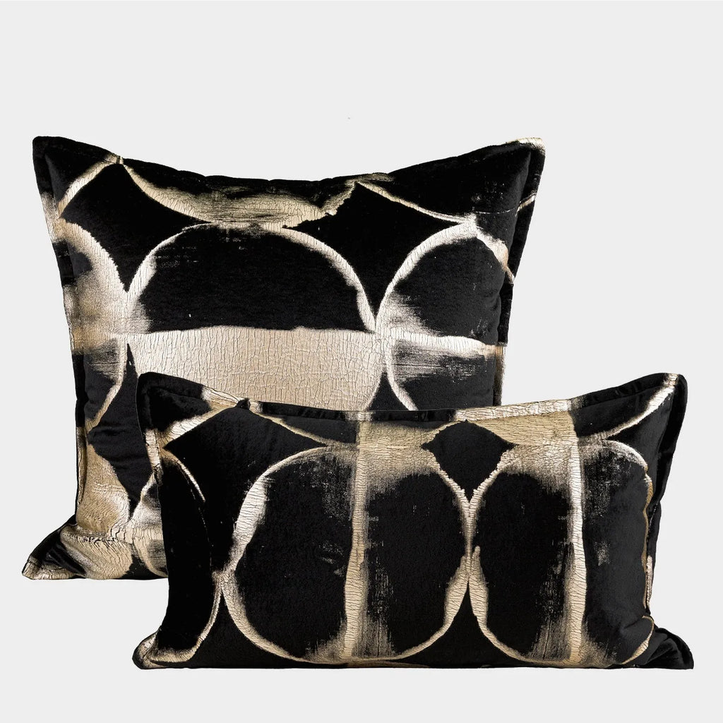 Black gold abstract pattern cushion with removable washable cover in three size options
