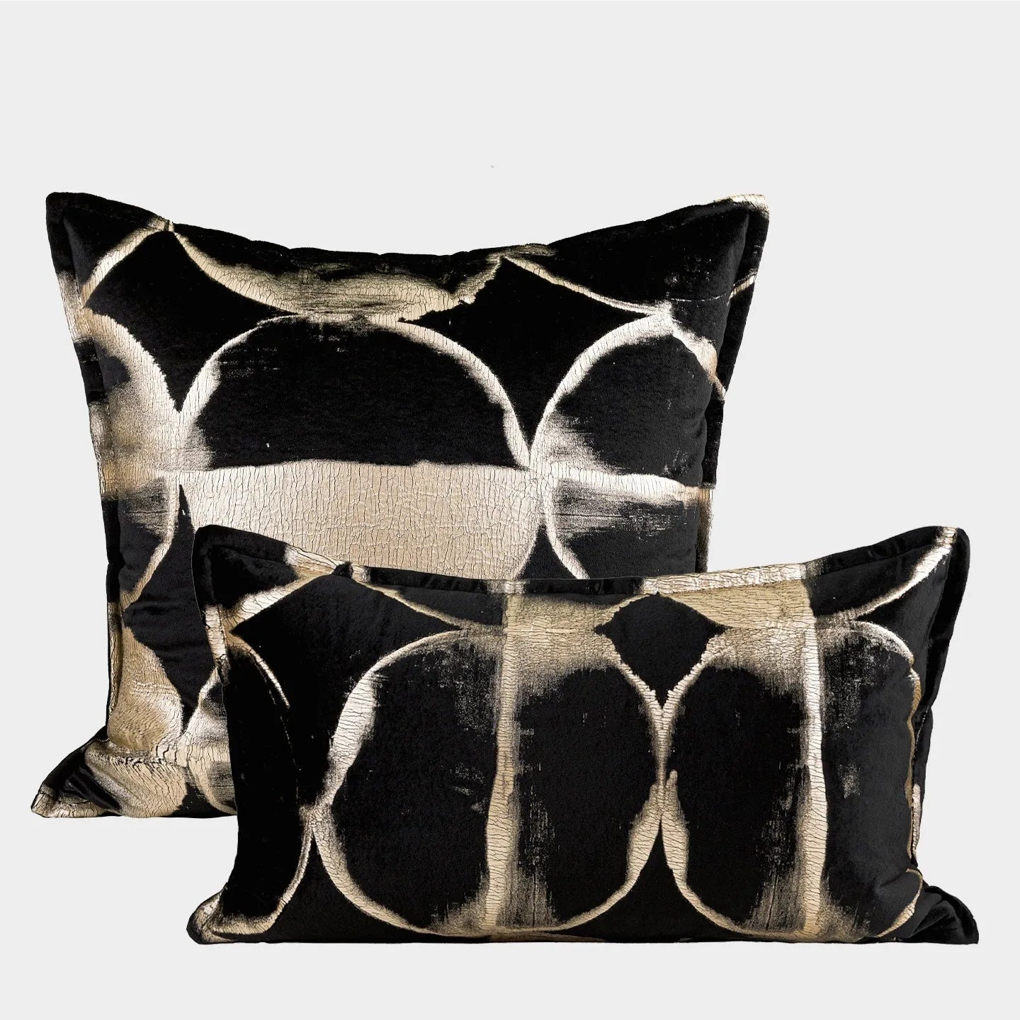 Black gold abstract pattern cushion with removable washable cover in three size options