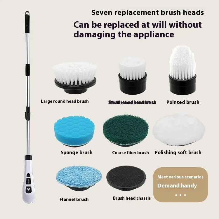 Multifunctional wireless electric cleaning brush 7-in-1 in black and white with USB cable and interchangeable heads