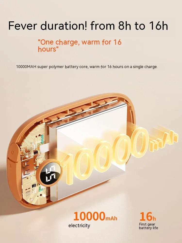 Portable two-in-one hand warmer and USB power bank, model H2, 11.5x7x2.6cm, in Milky White, Peach Pink or Warm Orange