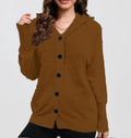 Women's loose fit thick cotton hooded cardigan sweater in a solid colour on a hanger.