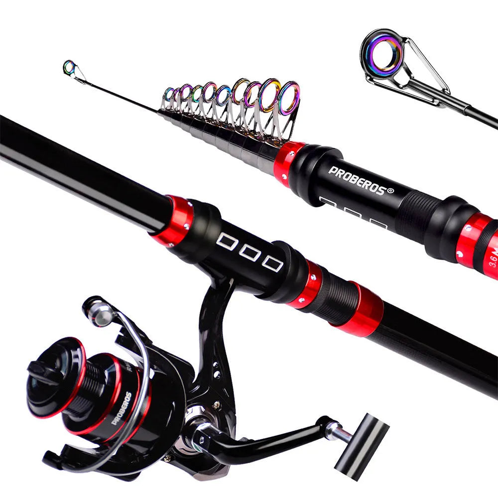 Long cast fishing rod and reel combination set with PE line, soft baits, hard lures and storage bag