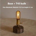 Retro rechargeable LED bedside ambient light with glass lampshade and wooden base