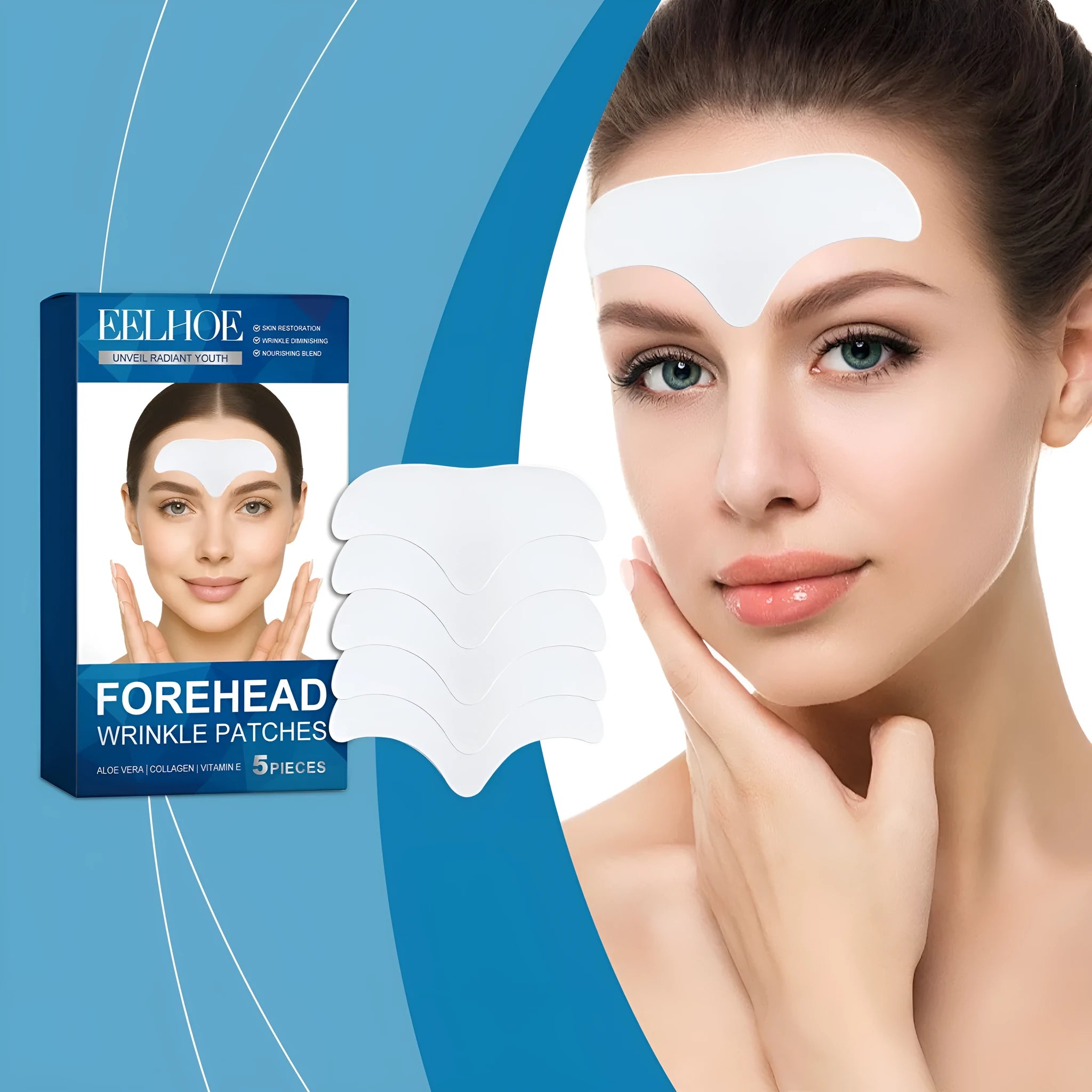 Pack of 5 disposable forehead moisturising patches for facial skincare