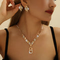 Gold electroplated zinc alloy necklace and earrings set for women