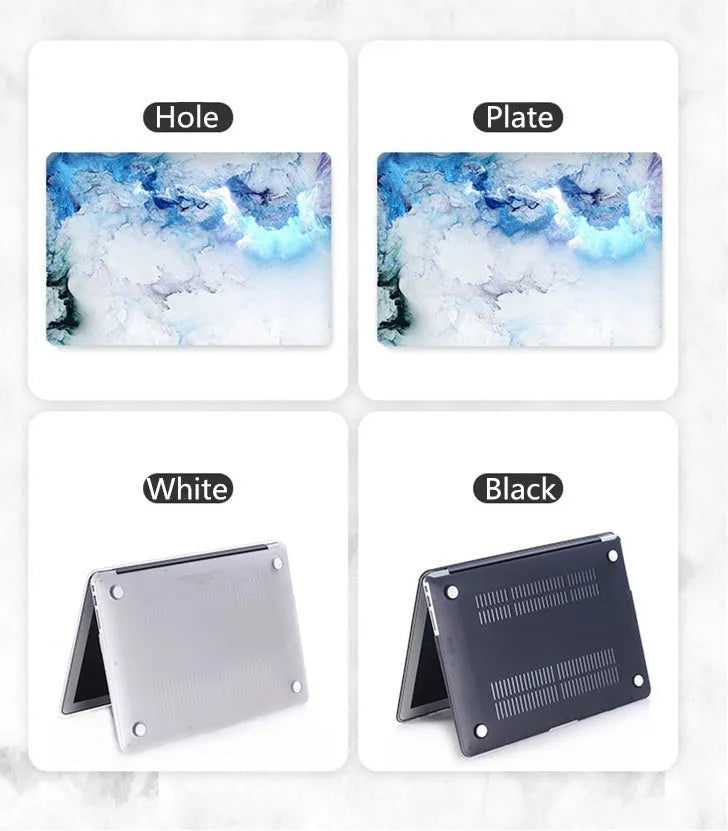 Custom painted hard plastic shell case for MacBook in black colour on a laptop