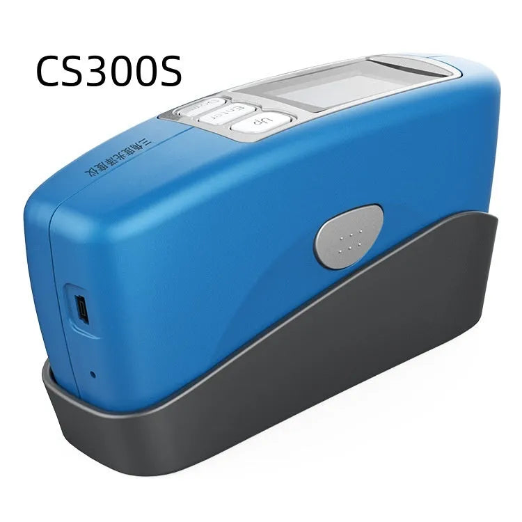 Ceramic portable gloss tester showing CS-300, CS-300S, and CS-380 measurement angle configurations