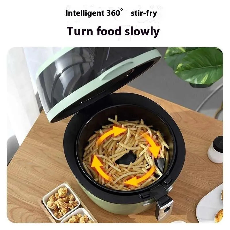 8-litre air fryer oven with visible window and mechanical dial controls on a kitchen counter.