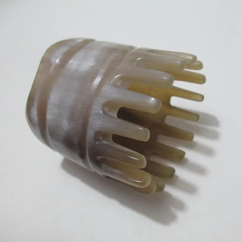 White buffalo horn head massage comb with traditional meridian therapy tooth patterns