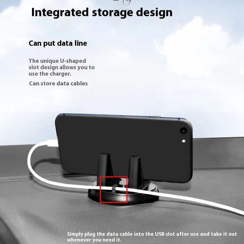 Car phone universal paste dashboard mount with rotatable holder and wireless charging in black