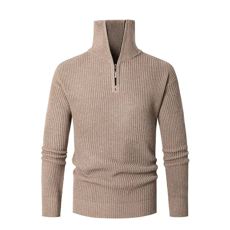 Men's slim fit polyester base layer sweater pullover in light gray, front view