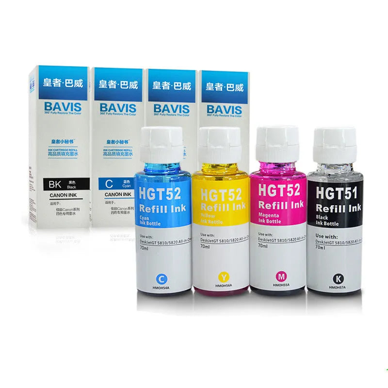 HP GT51 black and GT52 cyan magenta yellow ink bottles for Smart Tank printers