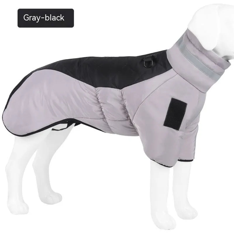 New winter dog coat waterproof thicken pet jacket for medium large dogs in gray black colour with elastic belly strap