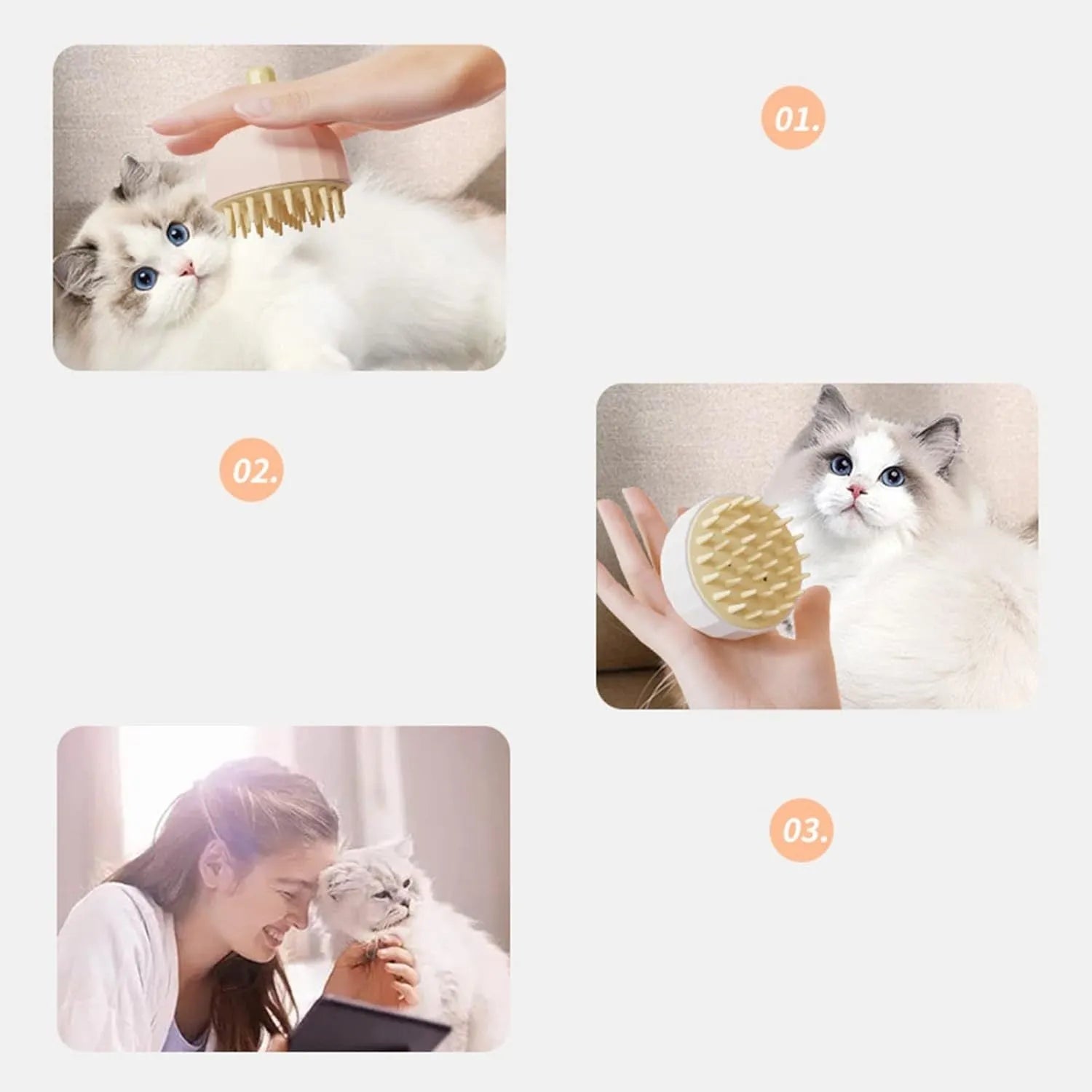 Pet bath massage brush with drainage holes for cat and dog grooming during washing sessions