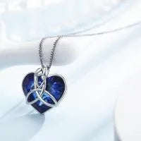 925 sterling silver Celtic knot love heart pendant with crystal stone, white gold plated, on chain