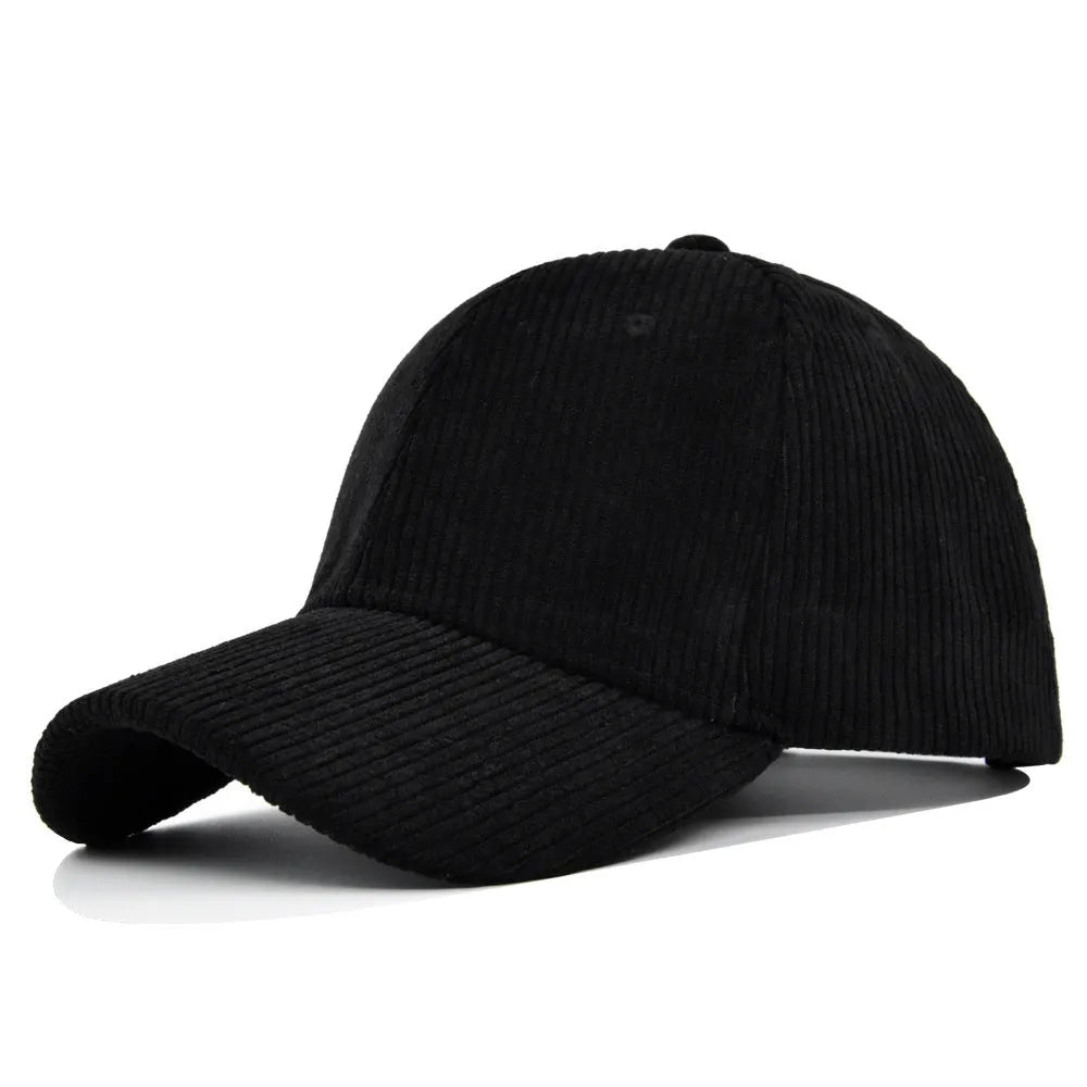 Men's cotton corduroy peaked cap flat brim adjustable in black colour