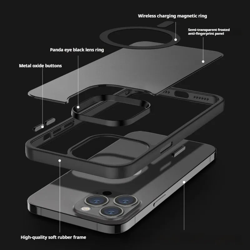 Magnetic TPU protective phone case for iPhone, black, with anti-fall and anti-fingerprint features