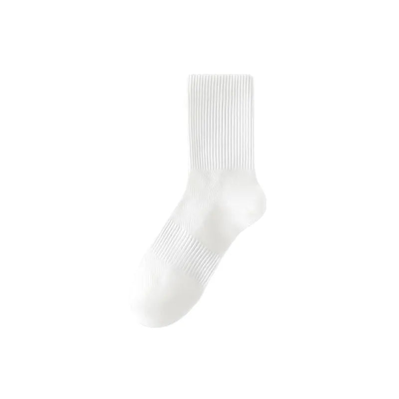 Men's thin mesh breathable white cotton socks with antibacterial middle calf length one size