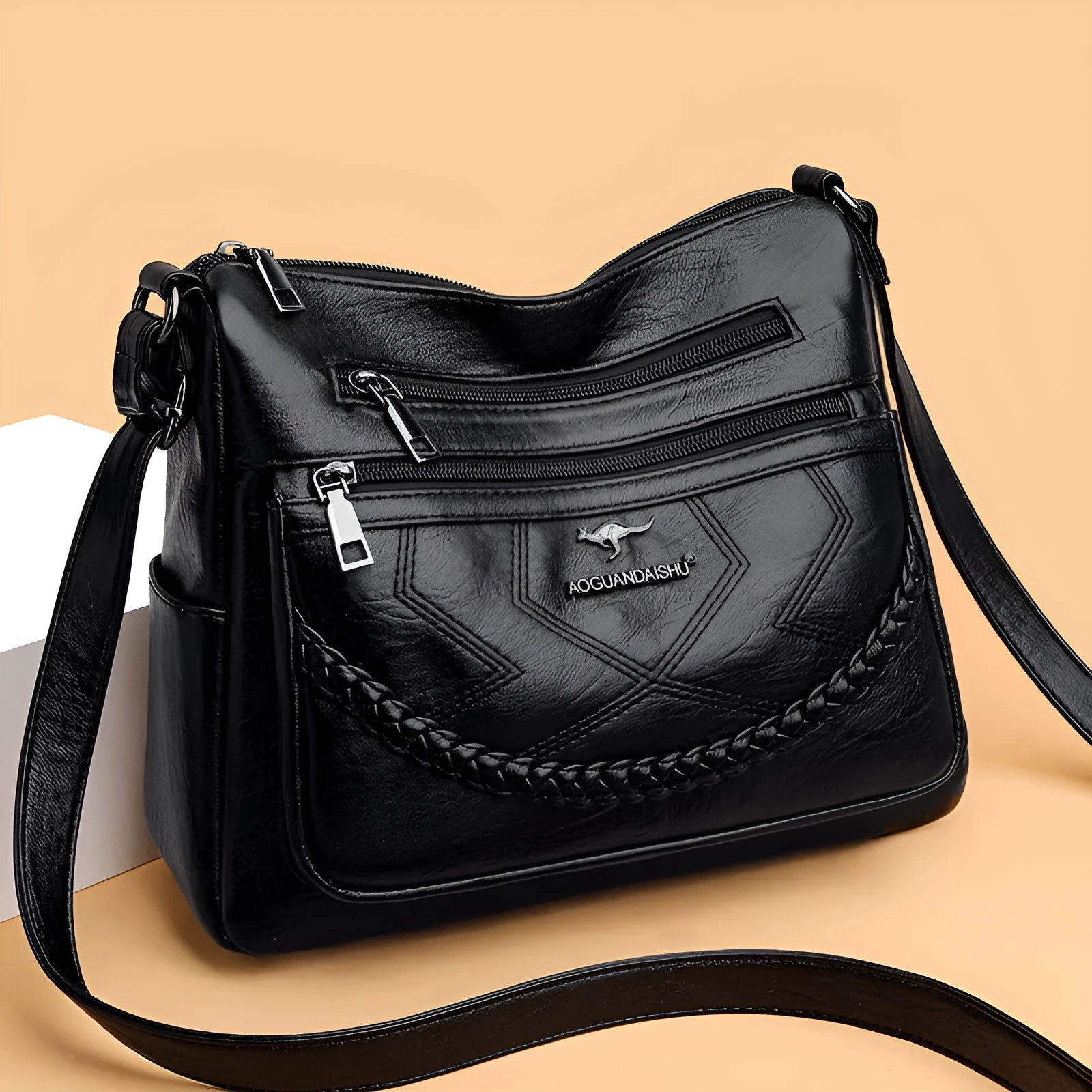 Soft PU leather women's shoulder bag with horizontal square shape in black, red, yellow or blue