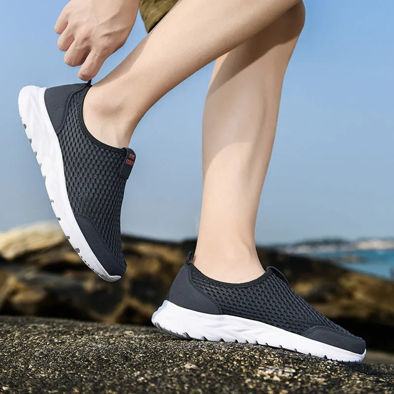 Men's casual mesh running shoes, lightweight breathable low top, soft rubber sole, TY-20036 light gray