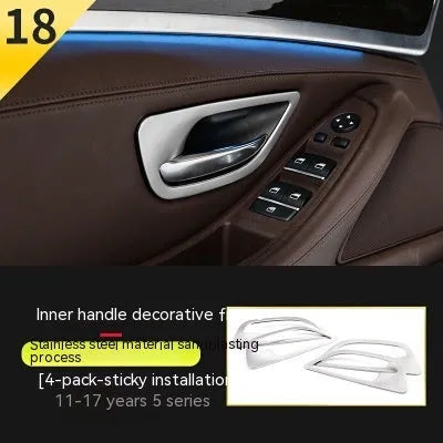 Four ABS stainless steel decorative frame bars for BMW 5 Series F10/F11 interior door handles.