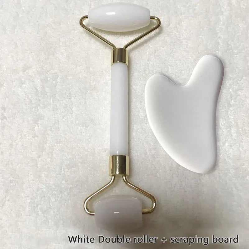 Resin beeswax gua sha roller set with black jade handle and scraper for facial massage