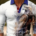 Men's loose fit long sleeve polo shirt button-up top in chemical fibre blend fabric