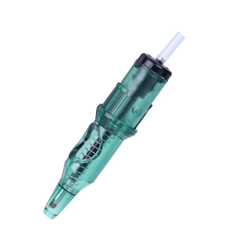 16.5cm long tattoo colour pen with integrated needle for line drawing, shown in multiple colour options.