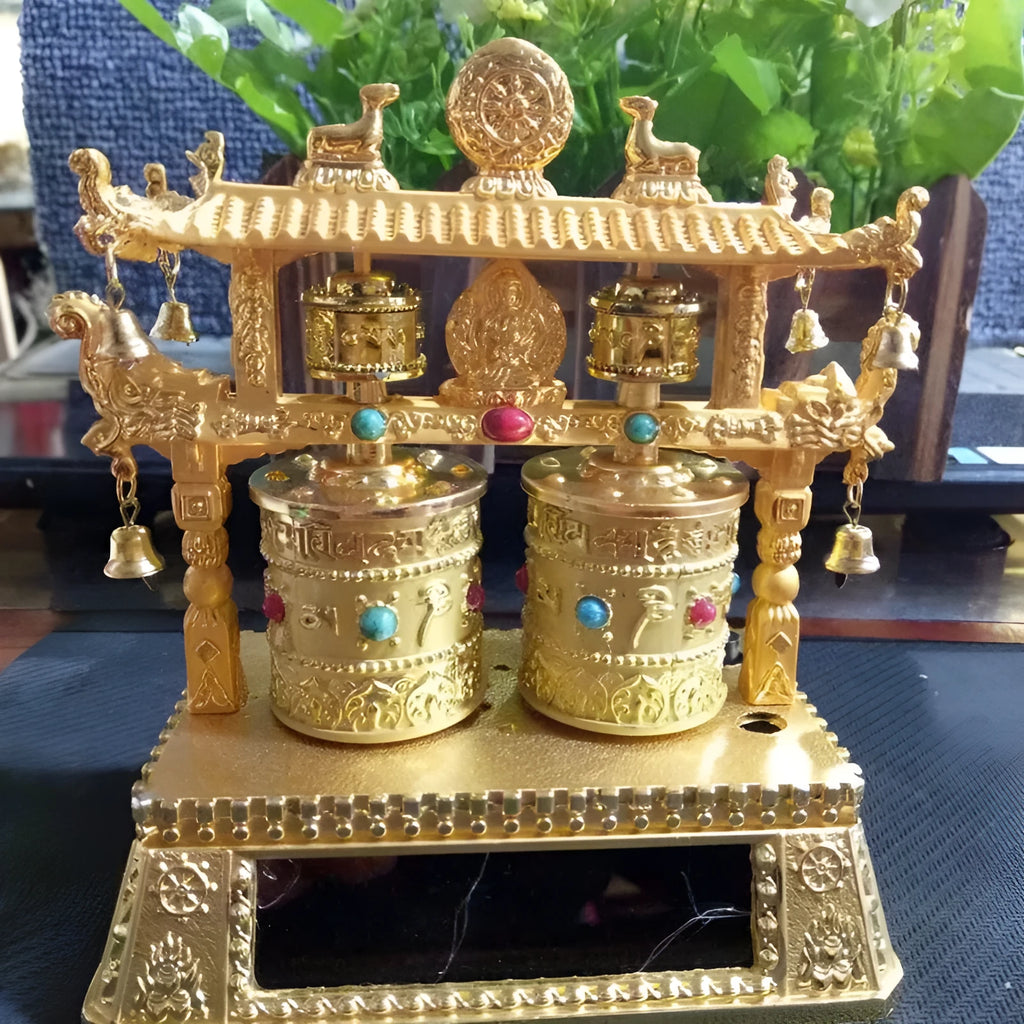 Traditional Chinese alloy car prayer wheel ornament with licence plate styling