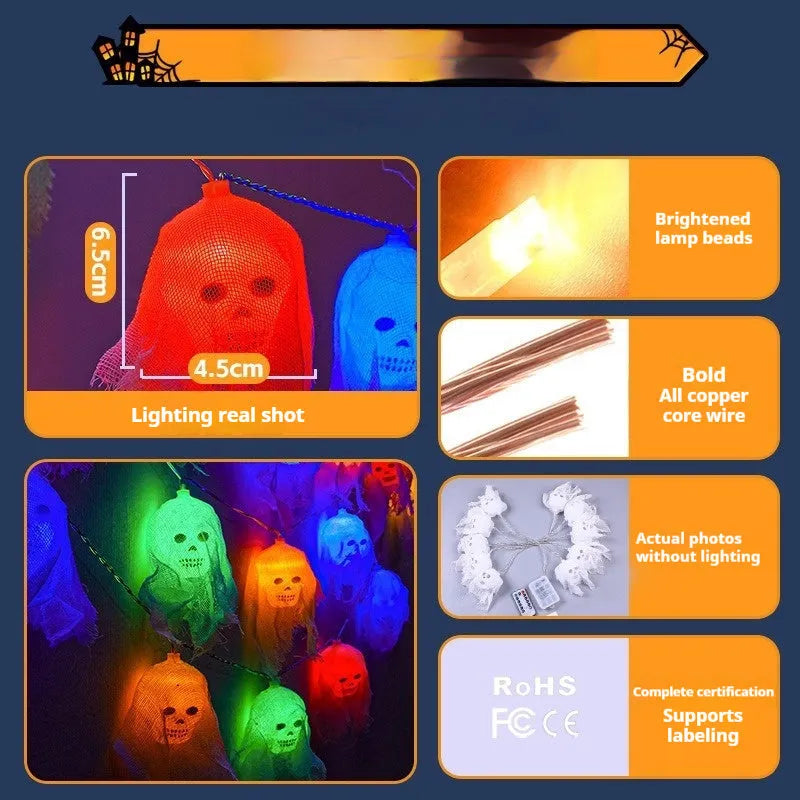 Halloween battery powered LED string lights in colour and warm white options for indoor wall decoration