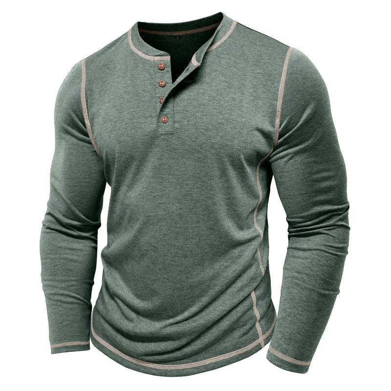 Men's cotton blend Henley shirt with four-button top, available in multiple colours and sizes S to 3XL