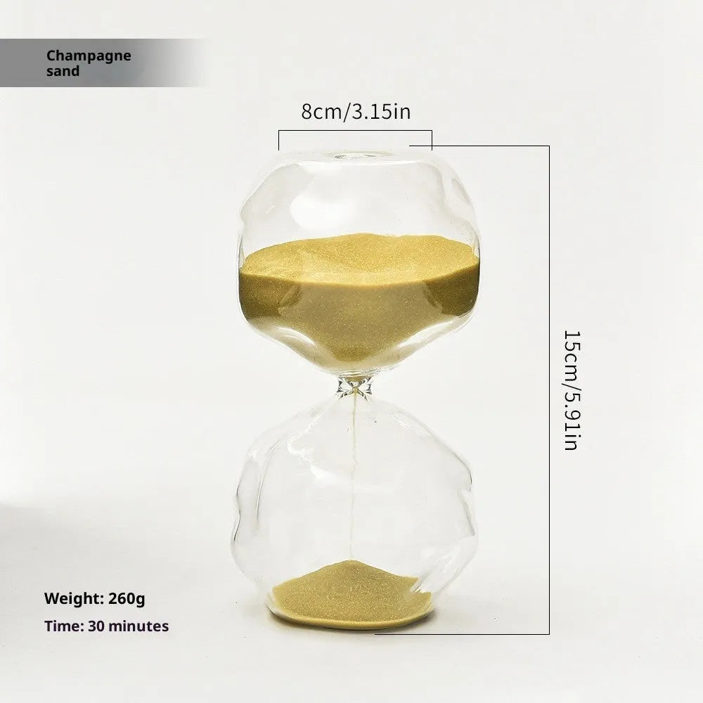 Borosilicate glass sand timer with coloured sand in a European-style blown glass hourglass