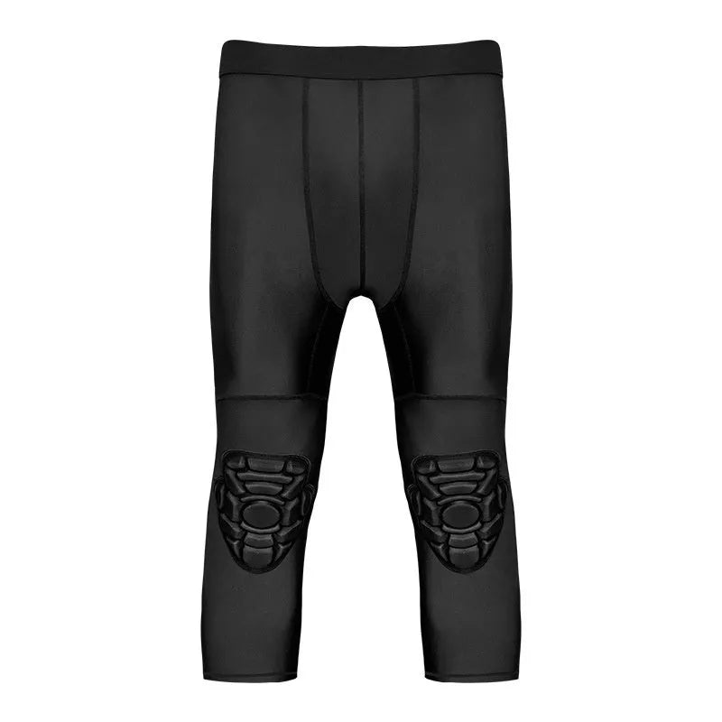 Men's basketball cropped pants with integrated knee pads in black, TWA-0205