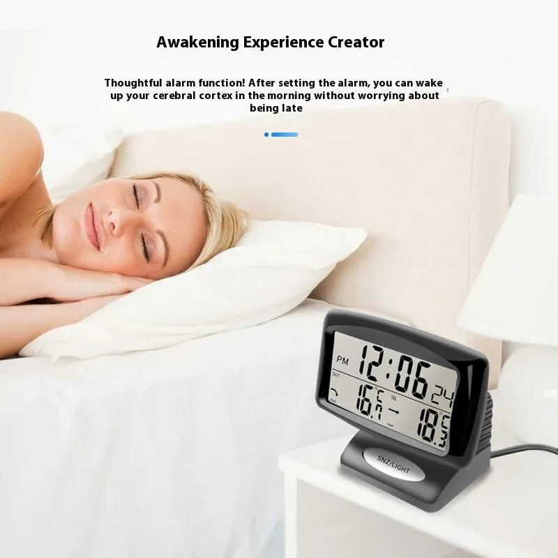 Black SH-350 vehicle mounted dual thermometer clock with inside and outside temperature display, 85 x 24mm