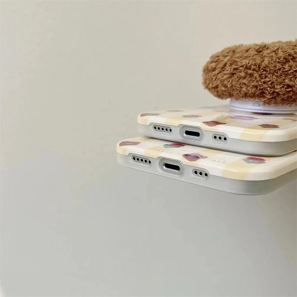 Yellow Striped Bear cartoon TPU phone case for iPhone, soft protective shell with optional stand