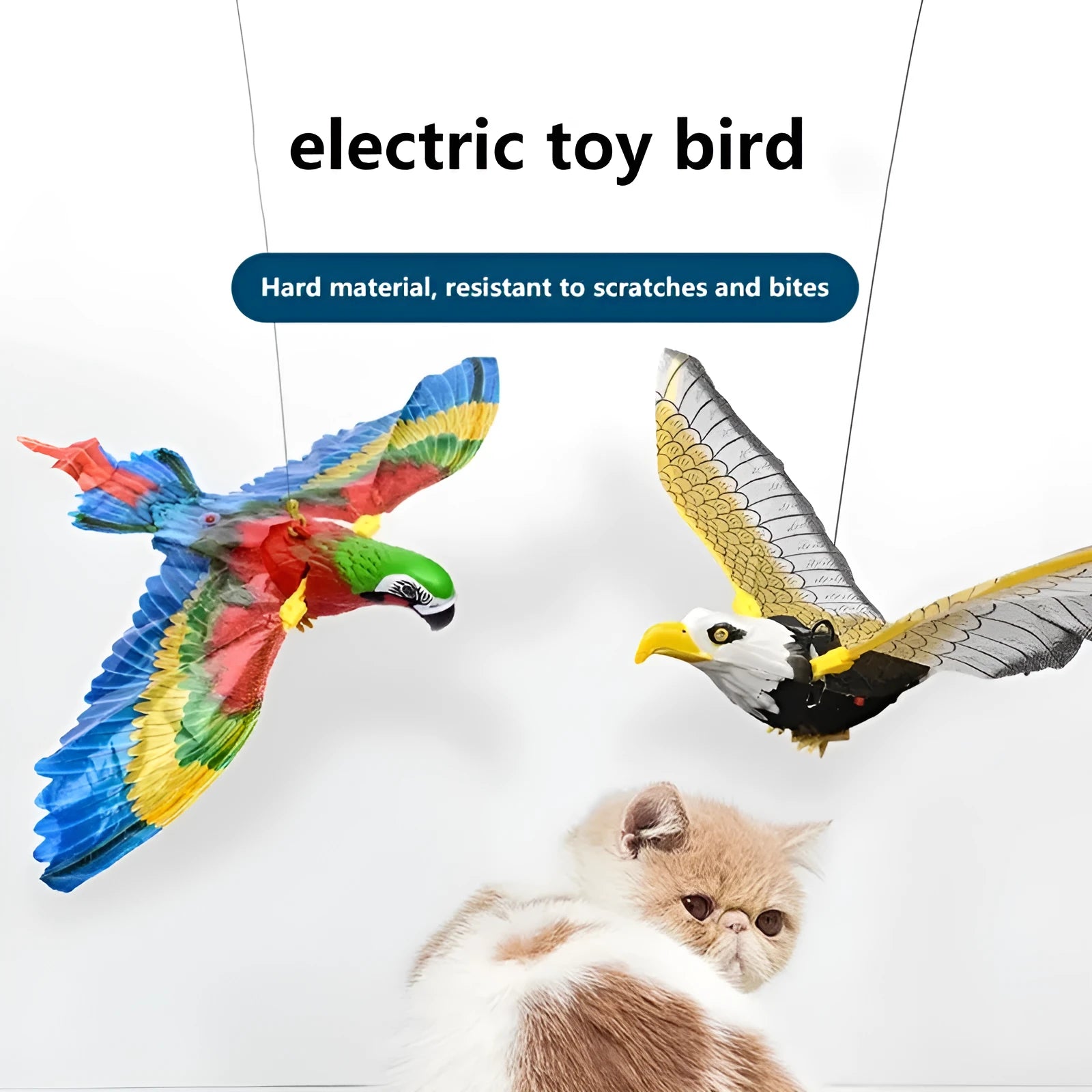 Hanging plastic simulation bird cat toy rotating teaser on ceiling with eagle design