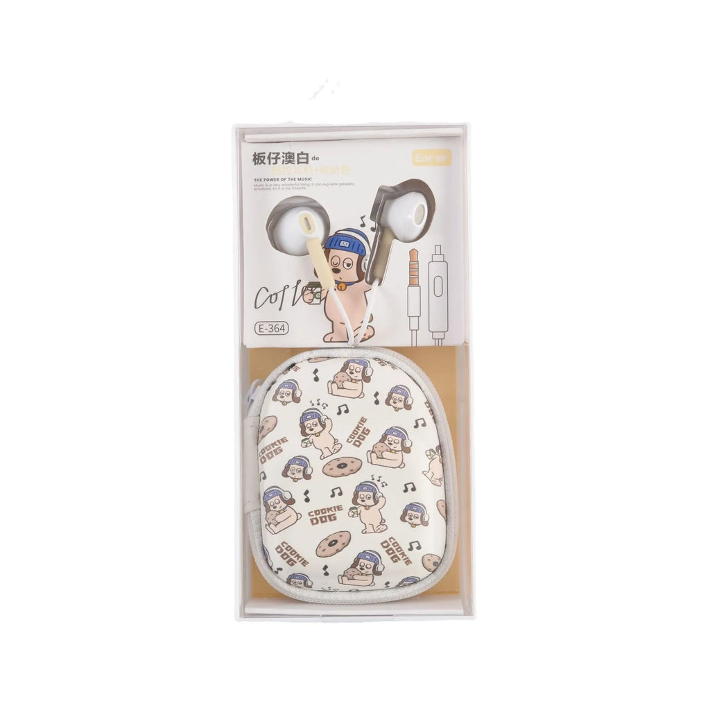 Wired cartoon student earphones with blue colour and round hole interface, in-ear design with ABS cable