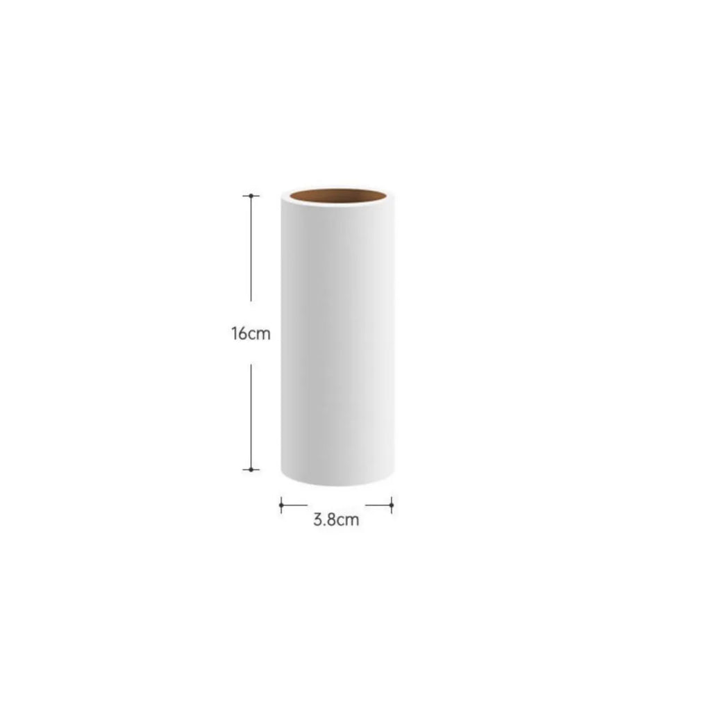 Floor lint remover roller tool for pet hair and dust removal with refillable adhesive roller core.