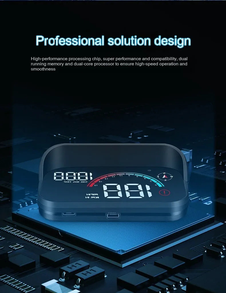 Black head-up display car GPS projector unit for dashboard installation showing speed and compass projection