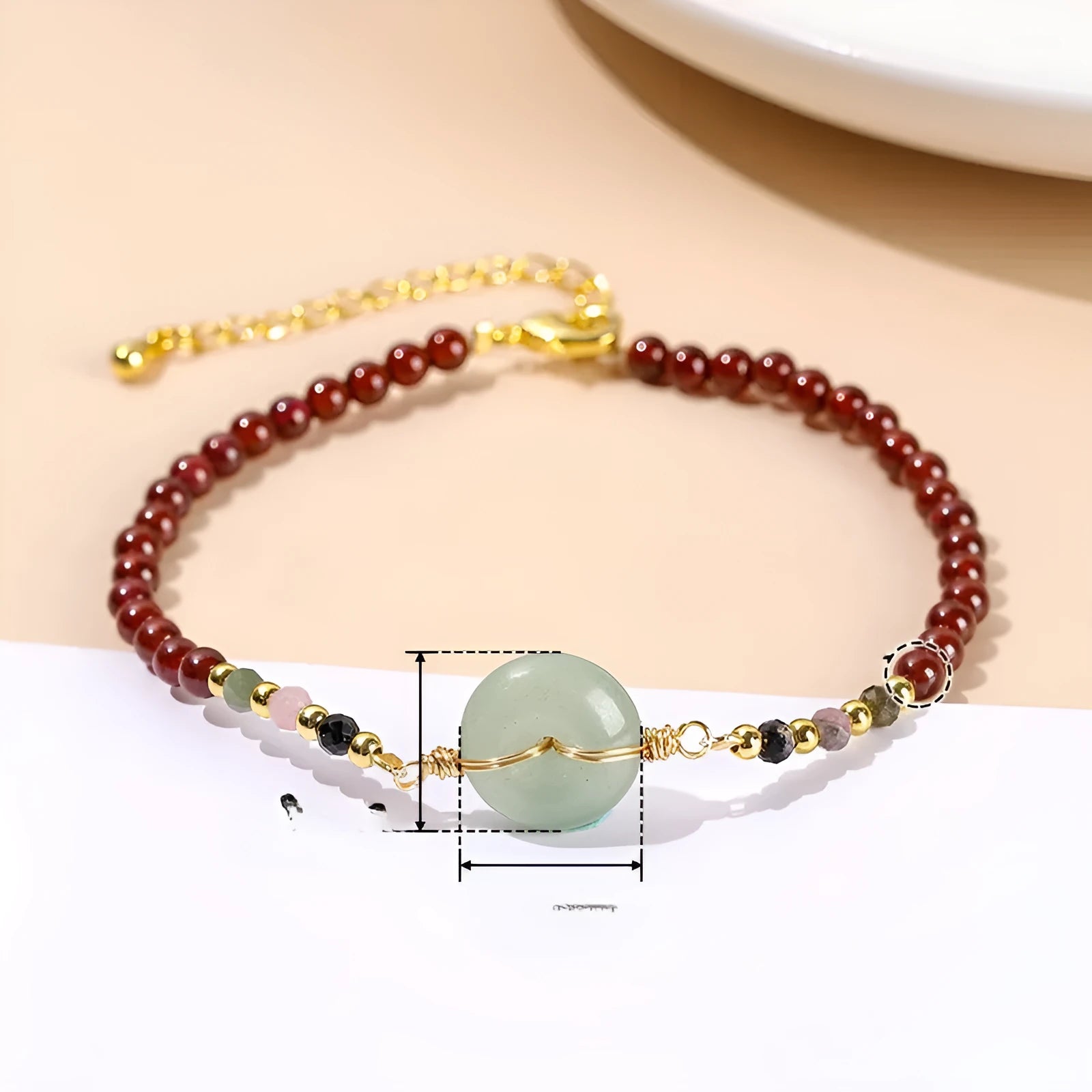 Crystal agate bracelet with round beads and garnet safety buckle for girls jewellery