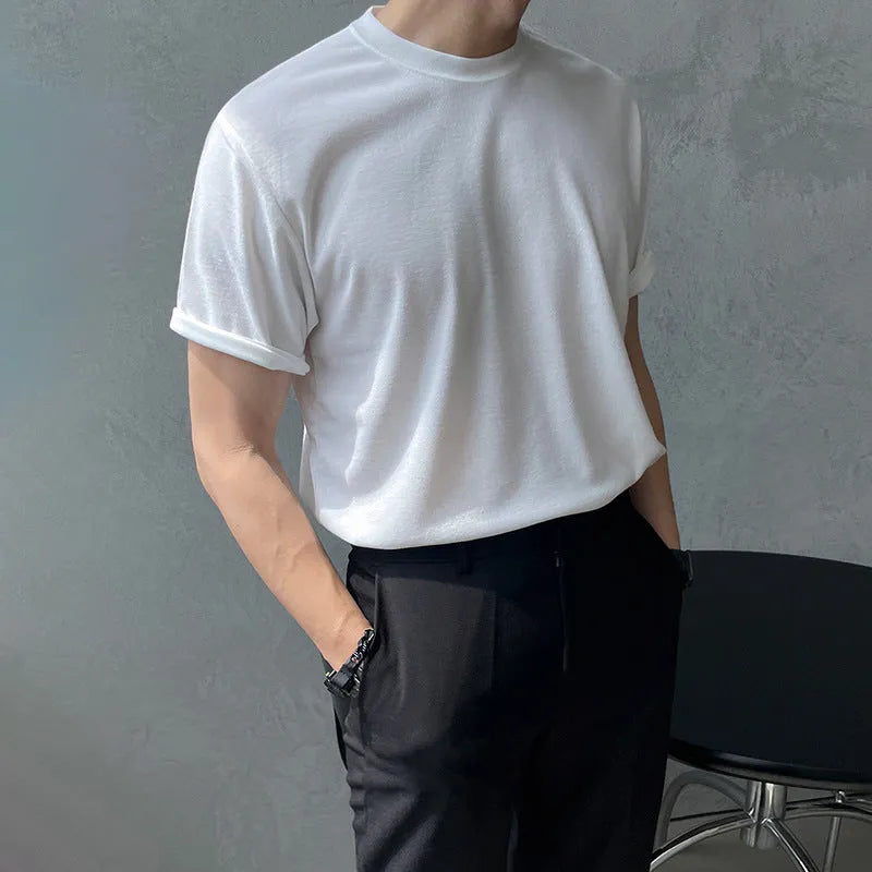 Men's slim fit cotton t-shirt in solid white and black colours with round neck and short sleeves