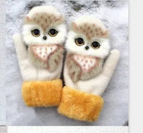 Cartoon animal warm mittens in red colour, 28cm total length, wool-blend fabric for autumn and winter