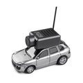 Mini remote control car with alloy body, FPV camera, and blue ambient lighting on a white background