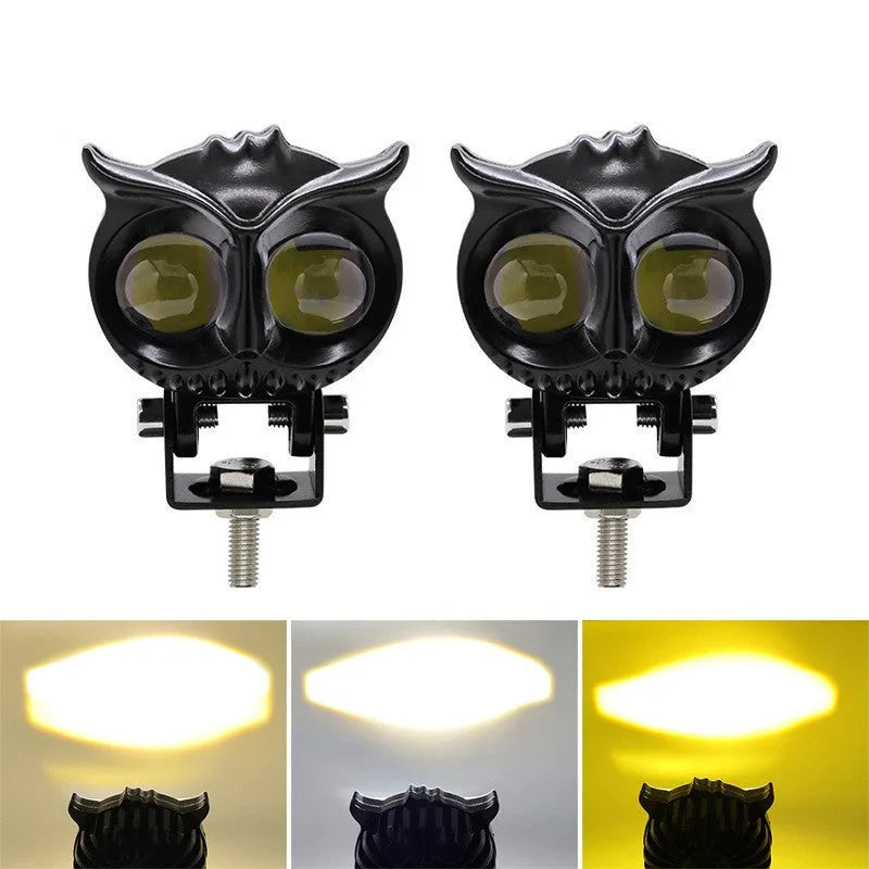 Motorcycle owl lens two colour spotlight, LED, 25W, white 6000K and amber 3000K, aluminium alloy, 6.1x10x5.3cm, 330g