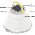 White portable camping lamp with a large capacity battery and a single control button.